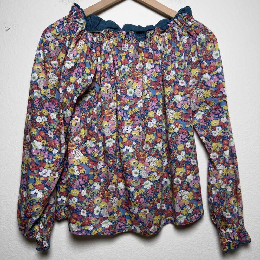 Tuckernuck Casey‎ Marks Women Cotton Floral Blouse Small Ruffle Preppy Garden